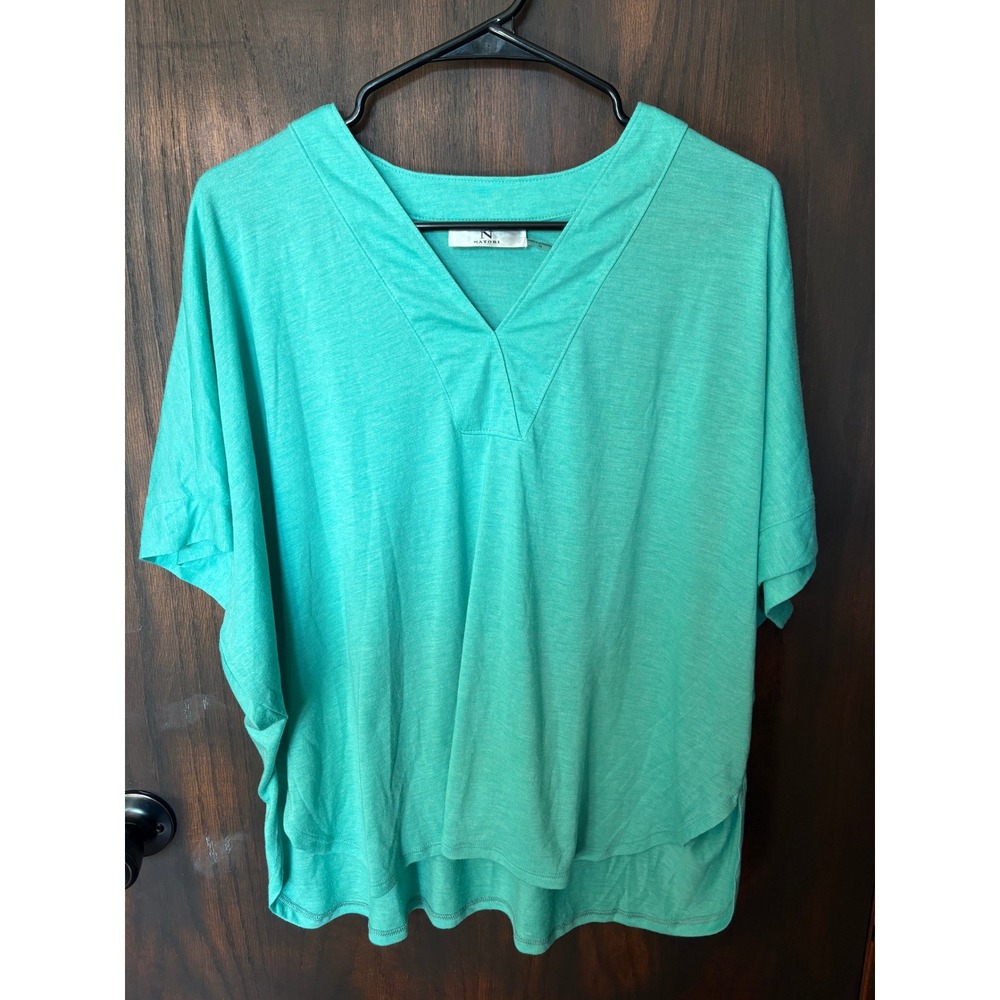Natori Womens XS Turquoise Green V-Neck Short Sleeve Relaxed Fit Jersey Top
